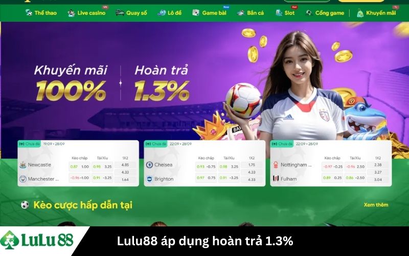 Lulu88 áp dụng hoàn trả 1.3%